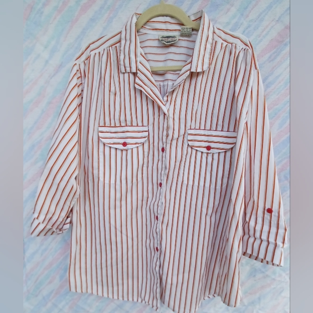 Vintage Collegiate Classic White Button-down with Orange and Yellow Stripes